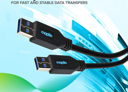 Maplin USB-A 3.0 to USB-A 3.0 Super Speed 5Gbps Cable - Black, 3m