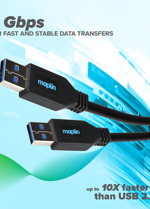 Maplin USB-A 3.0 to USB-A 3.0 Super Speed 5Gbps Cable - Black, 3m
