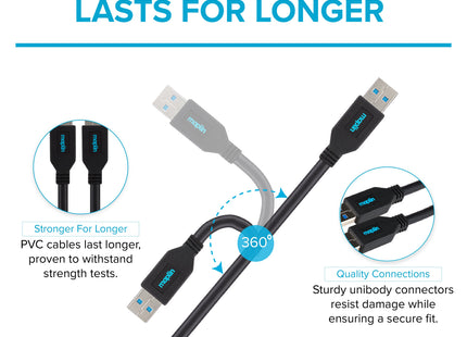 Maplin USB-A 3.0 to USB-A 3.0 Super Speed 5Gbps Cable - Black, 3m