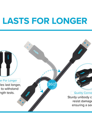 Maplin USB-A 3.0 to USB-A 3.0 Super Speed 5Gbps Cable - Black, 3m