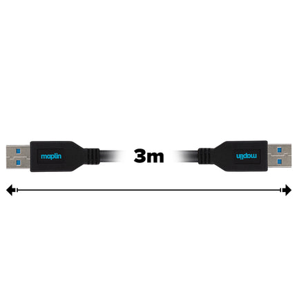Maplin USB-A 3.0 to USB-A 3.0 Super Speed 5Gbps Cable - Black, 3m