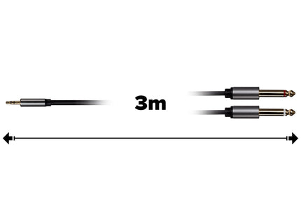 ProSound Twin 1/4" 6.35mm 2-Pole Jack Plugs to Single 3.5mm 3-Pole Jack Plug Cable - Black, 3m