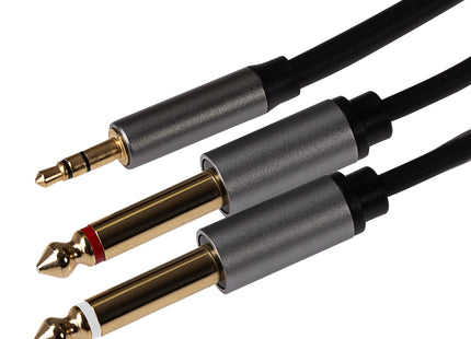 ProSound Twin 1/4" 6.35mm 2-Pole Jack Plugs to Single 3.5mm 3-Pole Jack Plug Cable - Black, 3m