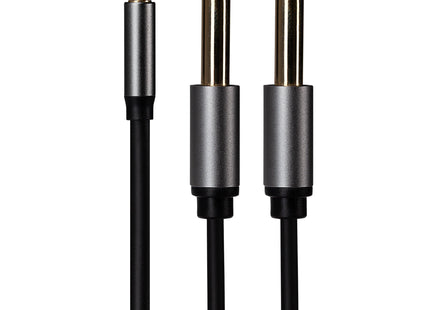 ProSound Twin 1/4" 6.35mm 2-Pole Jack Plugs to Single 3.5mm 3-Pole Jack Plug Cable - Black, 3m