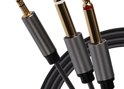 ProSound Twin 1/4" 6.35mm 2-Pole Jack Plugs to Single 3.5mm 3-Pole Jack Plug Cable - Black, 3m