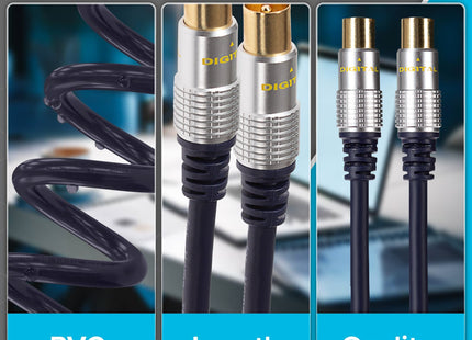 Maplin TV Aerial Cable Coaxial RF Male to RF Male - Black, 5m