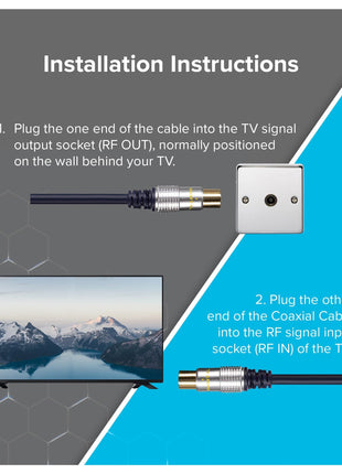 Maplin TV Aerial Cable Coaxial RF Male to RF Male - Black, 5m