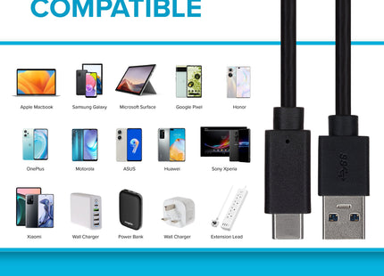 Maplin Pro USB-C to USB-A 3.1 Gen1 5Gbps Super Speed Cable - Black, 1m