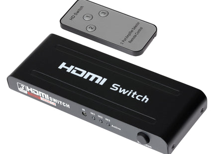 Maplin HDMI Switch 3 Ports In 1 Port Out 4K Ultra HD @30Hz with Remote Control - Black