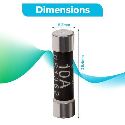 Maplin 10 Amp Domestic Fuse BS1362 6.3mm x 25.4mm - Pack of 10