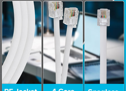 Maplin RJ11 to RJ11 6P4C Telephone Modem Lead - White, 5m