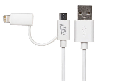 Maplin USB-A to 2-in-1 Multi-Charging Lightning & Micro USB Cable - White, 1m