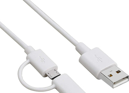 Maplin USB-A to 2-in-1 Multi-Charging Lightning & Micro USB Cable - White, 1m