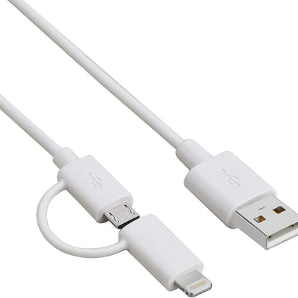 Maplin USB-A to 2-in-1 Multi-Charging Lightning & Micro USB Cable - White, 1m