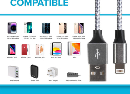 Maplin Lightning Connector to USB-A Braided Cable - 1m