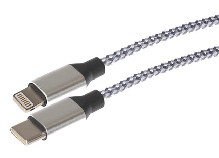 Maplin Lightning to USB-C 20W Fast Charging Braided Cable - Silver, 2m