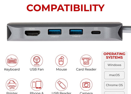 Nikkai USB-C Multiport Hub to 3x USB-A 3.0 / HDMI 4K / Gigabit RJ45 / VGA / USB-C PD / 3.5mm Audio / SD Card Reader - Silver