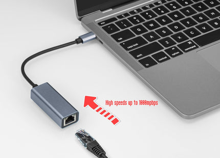 Maplin USB-C to Gigabit RJ45 Ethernet Network LAN Adapter - Black, 0.25m