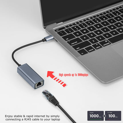 Maplin USB-C to Gigabit RJ45 Ethernet Network LAN Adapter - Black, 0.25m