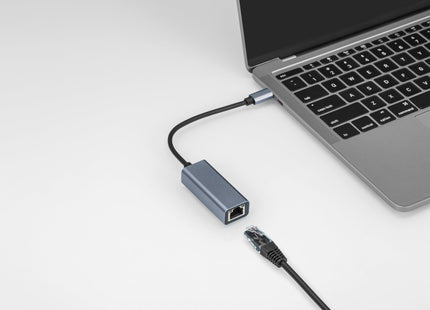 Maplin USB-C to Gigabit RJ45 Ethernet Network LAN Adapter - Black, 0.25m