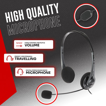 ProSound USB-A Stereo Headset with Electret Condenser Boom Microphone & 1.2m Cable