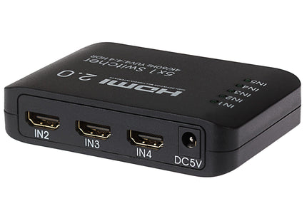 Maplin HDMI Switch 5 Ports In 1 Port Out 4K Ultra HD @60Hz with Remote Control - Black