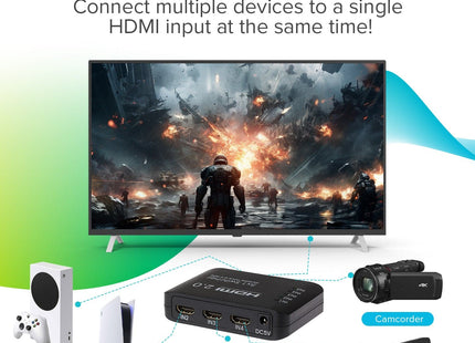 Maplin HDMI Switch 5 Ports In 1 Port Out 4K Ultra HD @60Hz with Remote Control - Black