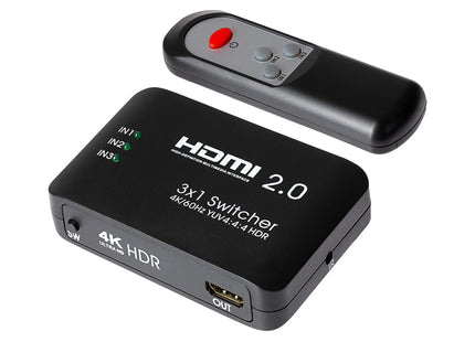 Maplin HDMI Switch 3 Ports In 1 Port Out 4K Ultra HD @60Hz with Remote Control - Black
