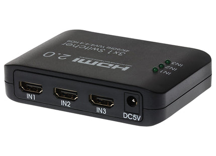 Maplin HDMI Switch 3 Ports In 1 Port Out 4K Ultra HD @60Hz with Remote Control - Black