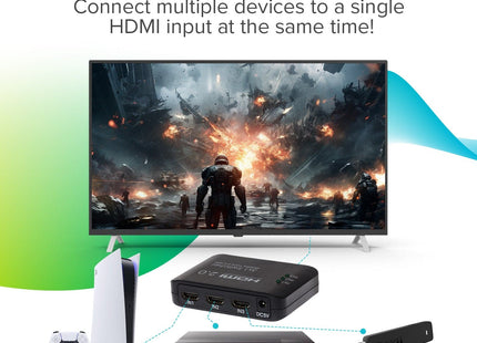 Maplin HDMI Switch 3 Ports In 1 Port Out 4K Ultra HD @60Hz with Remote Control - Black