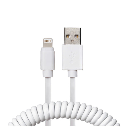 Maplin Premium Apple MFI Certified Lightning to USB-A 2.0 Coiled Cable - White, 0.5m