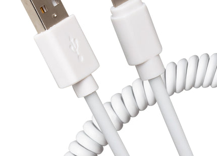 Maplin Premium Apple MFI Certified Lightning to USB-A 2.0 Coiled Cable - White, 0.5m