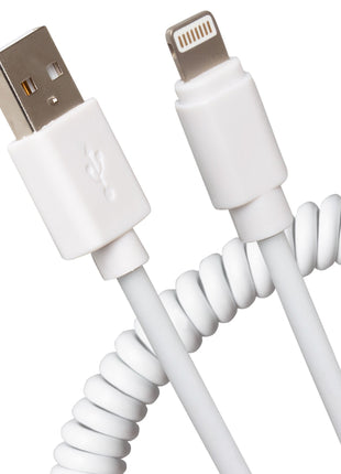 Maplin Premium Apple MFI Certified Lightning to USB-A 2.0 Coiled Cable - White, 0.5m