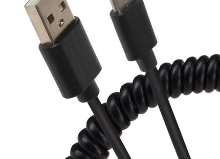 Maplin USB-A to Micro USB-B Coiled Curly Cable - Black, Extends to 1m