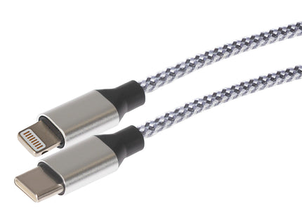 Maplin Lightning to USB-C Braided 20W High Speed Cable - Silver, 1m