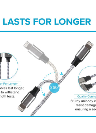Maplin Lightning to USB-C Braided 20W High Speed Cable - Silver, 1m