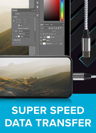 Maplin Lightning to USB-C Braided 20W High Speed Cable - Silver, 1m