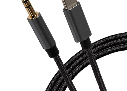 Maplin USB-C to 3.5mm Aux Stereo 3-Pole Jack Plug Braided Cable - Black, 2m
