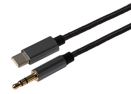 Maplin USB-C to 3.5mm Aux Stereo 3-Pole Jack Plug Braided Cable - Black, 2m
