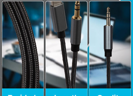 Maplin USB-C to 3.5mm Aux Stereo 3-Pole Jack Plug Braided Cable - Black, 2m