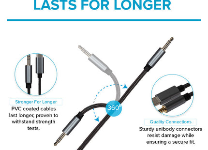 Maplin USB-C to 3.5mm Aux Stereo 3-Pole Jack Plug Braided Cable - Black, 2m