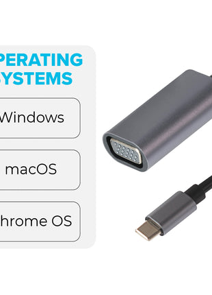 Maplin USB-C to VGA Female Connector Full HD @60Hz Adapter - Silver, 16cm