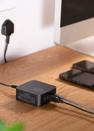 Maplin 4 Port (1 x USB-C PD / 3 x USB-A 3.0 QC) 65W GaN USB Laptop Charger with 1.2m Cable