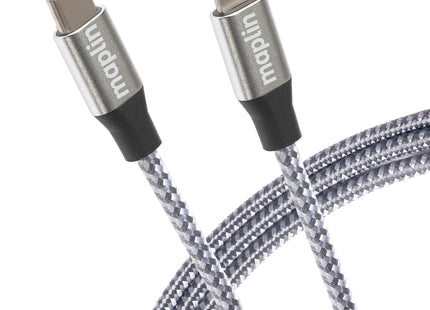 Maplin Lightning to USB-C 20W High Speed Braided Cable - Silver, 3m