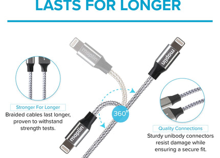 Maplin Lightning to USB-C 20W High Speed Braided Cable - Silver, 3m