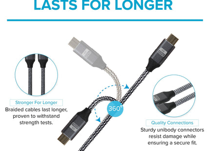 Maplin Pro USB-C to USB-C Gen2 100W 20Gbps Power Delivery Super Speed Data Transfer & Charging Braided Cable - Silver, 3m