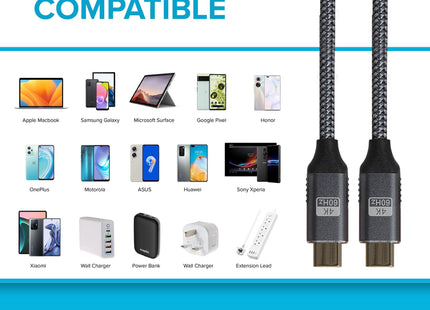 Maplin Pro USB-C to USB-C Gen2 100W 20Gbps Power Delivery Super Speed Data Transfer & Charging Braided Cable - Silver, 3m