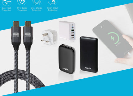 Maplin Pro USB-C to USB-C Gen2 100W 20Gbps Power Delivery Super Speed Data Transfer & Charging Braided Cable - Silver, 3m