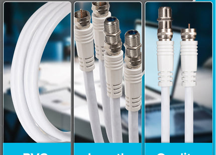Maplin Satellite Extension Cable Coaxial Twin F Type Male to Twin F Type Female - White, 3m