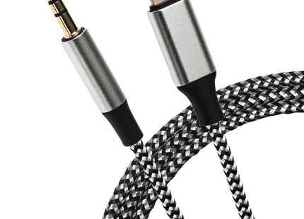 Maplin Lightning to 3.5mm Aux Stereo 3 Pole Jack Plug Braided Cable - Silver, 1m